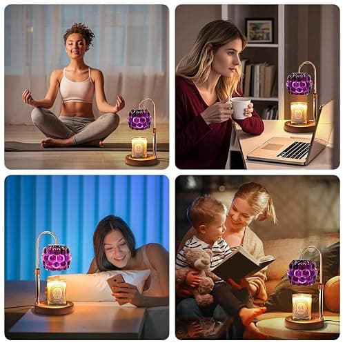 Candle Warmer Lamp with Timer Adjustable - Height Candle Warmer, Dimmer, Vintage Glass Wax Melting Lamps for Home Decor, for Candles in Jars with 2 Bulbs thumbnail 6