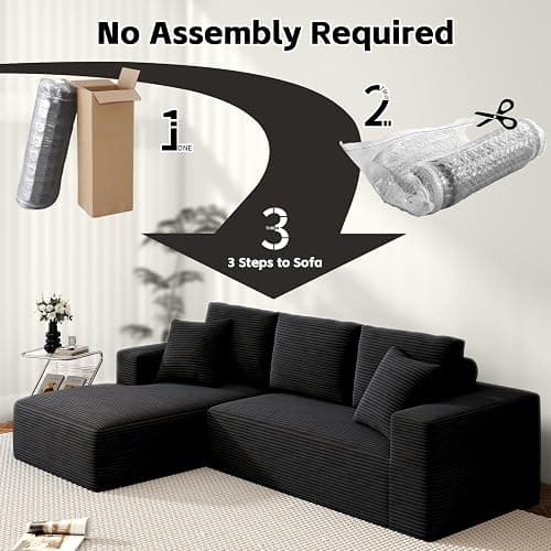 107" Boneless Couch, Sectional Couchs for Living Room & Bedroom, Cloud Couch with L-Shape Chaise Modern Modular Sofa with Deep Seat, No Assembly Required (Jet Black) thumbnail 4