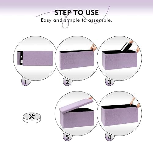 PINPLUS Folding Storage Ottoman Bench, Sherpa Ottoman with Storage, Large Long Shoes Bench Chest with Lid, Footrest for Living Room, Entryway, Purple, 31.5'' x 15.7'' x 15.7'' thumbnail 8