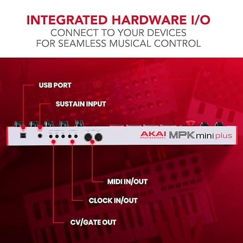 Akai Professional MPK Mini Plus - USB MIDI Keyboard Controller with 37 Mini Keys, 8 MPC Pads, Sequencer, MIDI/CV/Gate I/O and Native Instruments Sound Package, White Limited Edition thumbnail 7