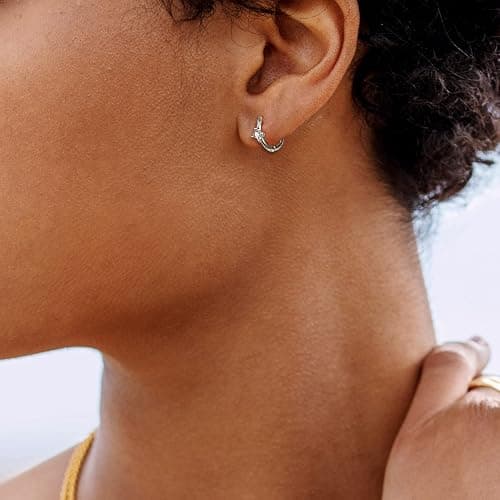 Me&Hz Gold Huggie Earrings Small Huggie Hoop Earrings for Women 14K Gold Plated Hypoallergenic Cubic Zirconia Huggies Mini Silver Hoop Earring for Women thumbnail 4