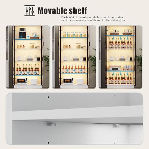 Display Cabinet with Doors and Adjustable Shelves, 65" Tall Bookcase with LED Lights/Human Sensor, 5 Tier Display Case for Collectibles Bedroom Living Room Office, White thumbnail 4