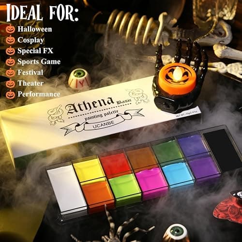 UCANBE Athena Basic Face Body Paint Oil Palette, 12 Color Large Black White Professional Face Painting Makeup Kit, Facepaint Pallet for Halloween SFX Party Art Stage Costume Cosplay Clown Goth Make Up thumbnail 7
