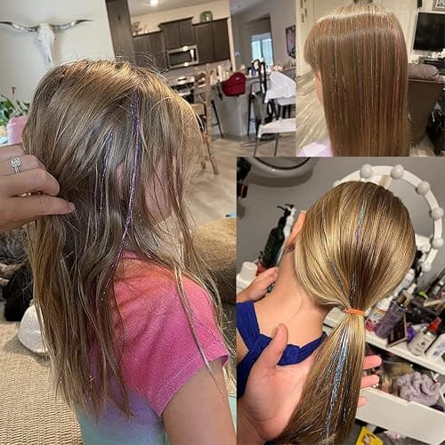 MISSUHUI Hair Tinsel Kit With Tools 48 Inch 1200 Strands Glitter Tinsel Hair Extensions Sparkling Shiny Hair Tinsel Strands Kit Heat Resistant for Women Girls 6Pcs (Silver) thumbnail 7