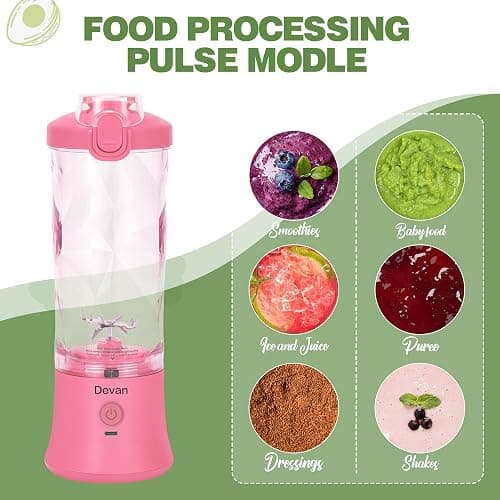 Pink Portable Blender - 270W USB Rechargeable, 20 oz BPA-Free Cup & Travel Lid for Shakes & Smoothies thumbnail 5