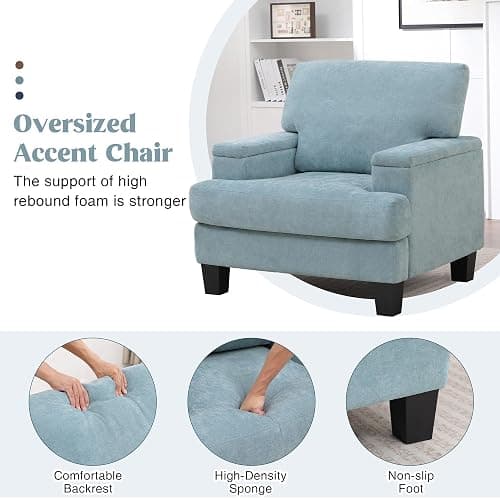 choairy Accent Chair with Storage Armrest, Modern Upholstered Reading Living Room Chairs, Comfy Large Armchair, Fabric Single Sofa Chair for Bedroom (Green) thumbnail 5
