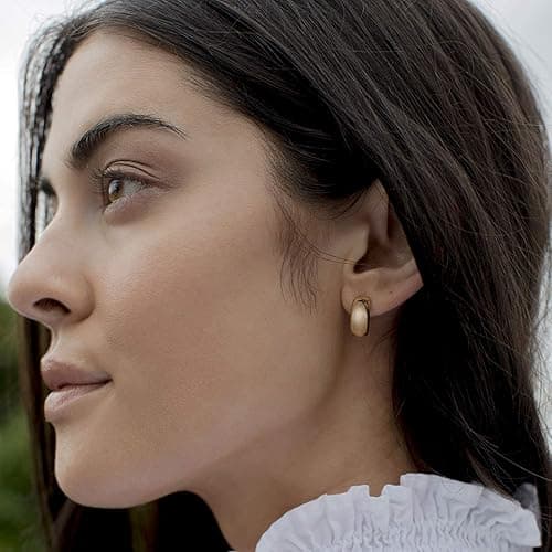 PAVOI 14K Gold Plated 925 Sterling Silver Posts Thick Dome Huggie Earrings for Women | Small Wide Round Hoop Earrings - Gold Plated - Yellow Gold thumbnail 5