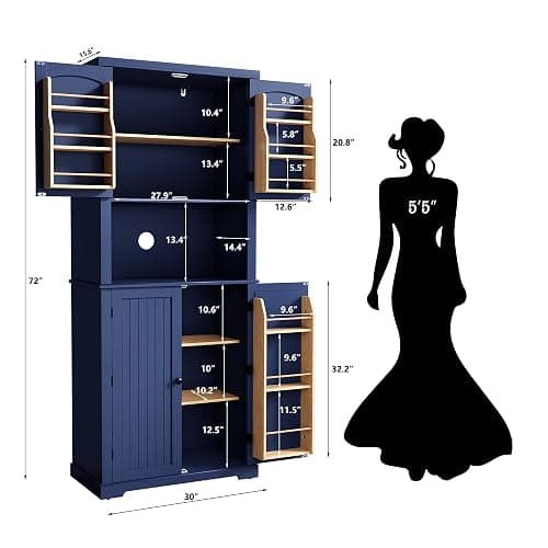 HLR 72" Kitchen Pantry Storage Cabinet, Freestanding Larder Cupboard, Kitchen Hutch Cabinet with Microwave Stand,Utility Pantry with Doors and Shelves for Dining Room, Living Room thumbnail 2