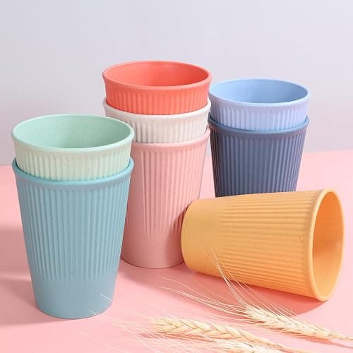 becutlery Wheat Straw Cups, Unbreakable Drinking Cup Dishwasher Safe Water Glasses with 8 Colors for Drinking Water, Juice,Milk, Soda, Coffee,Easy to Clean & Reusable (8 Pcs) thumbnail 4