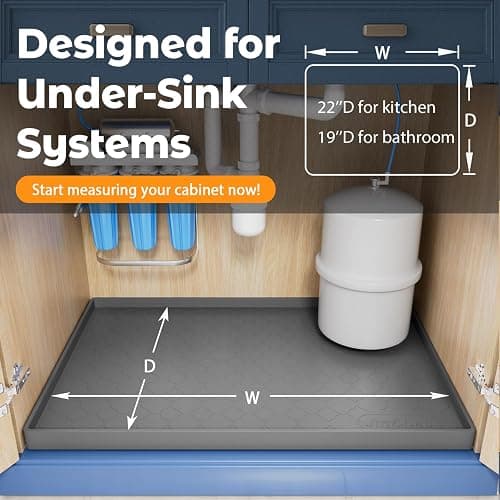 Jin&Bao Under Sink Mat 34" x 22" Waterproof Silicone Cabinet Kitchen Liner | Silicone kitchen cabinet protector, bathroom shelf liner, raised edge traps leaks, anti-slip, easy to clean & dishwasher safe thumbnail 2