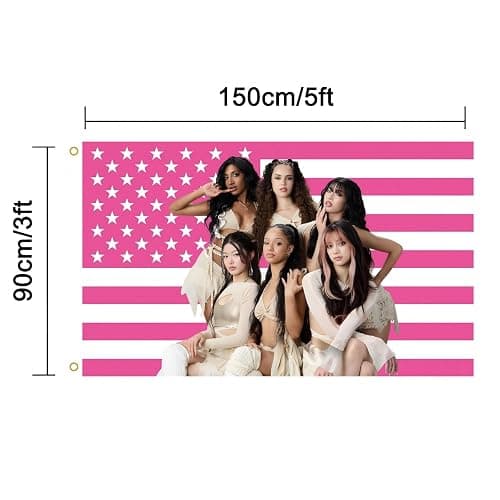 WENWELL Katseye Pink American Flag Tapestry, 3x5 FT Polyester Wall Hanging with Brass Grommets, Single-Side Print for Bedroom Studio Decor thumbnail 3