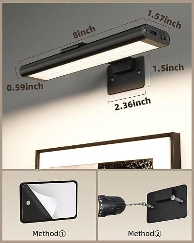 EZVALO Picture Light for Wall, Rechargeable 2400mAh Battery Lights Wireless with IR Remote, 3 Color & Dimmable Magnetic 7.8'' LED Lights Display for Painting, Living Room, Gallery, Bedroom(Black-3P) thumbnail 2