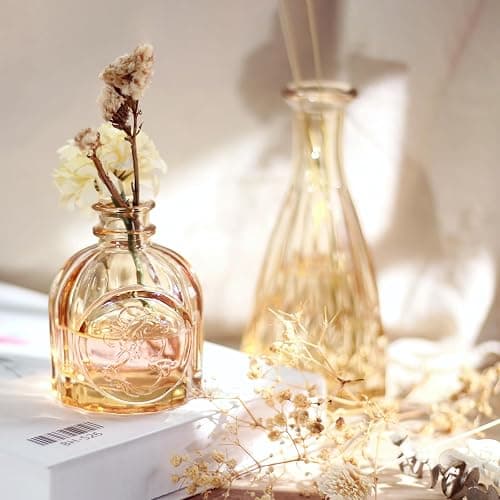 Gold Amber Glass Bud Vases Set of 12, Small Vases for Flowers | Mini Vintage Vases, Bud Vase in Bulk, For Wedding Decor, Single Flowers, Office and Home Table Flower Décor thumbnail 9