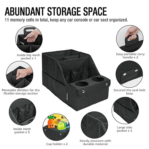 MULISOFT Car Seat Organizer- Backseat Car Organizer with 11 Storages Compartments and 2 Cup Holders, Organizers and Storage, Front Seat for Travel Kids,Black thumbnail 3