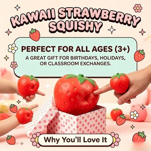 8in Giant Strawberry Squishy, Giant Jumbo Big Cute Realistic Strawberry Stress Ball Soft Strawberry Squishys Slow Rising Stress Ball for Anxiety Stress Party Favors thumbnail 6
