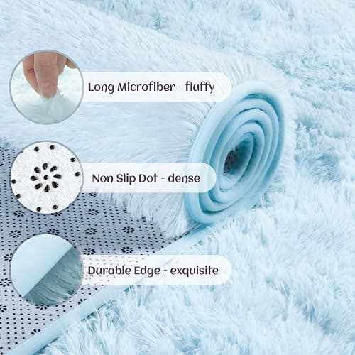 YJ.GWL Area Rugs for Living Room Bedroom, 4x6 Machine Washable Large Light Blue Carpet, Soft Fluffy Shaggy Thick Big Shag Indoor Floor Rug for Kids Boy and Girls Room Dorm Home Decor Aesthetic thumbnail 5