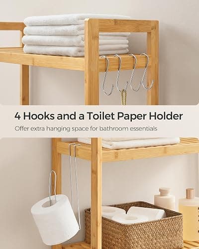 SONGMICS Over The Toilet Storage, 3-Tier Over Toilet Bathroom Organizer with Adjustable Shelf, 10.2 x 24.8 x 66.9 Inches, Space-Saving, Natural Beige UBTS001N01 thumbnail 8