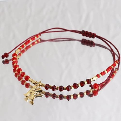 Agriajun Red Gold Beaded Natural Stone Initial Bracelets for Women Teen, Boho Handmade Personalized Ruby Gemstone Beads Letter Name Braided Rope Adjustable Bracelet Bohemian Jewelry Gift thumbnail 5