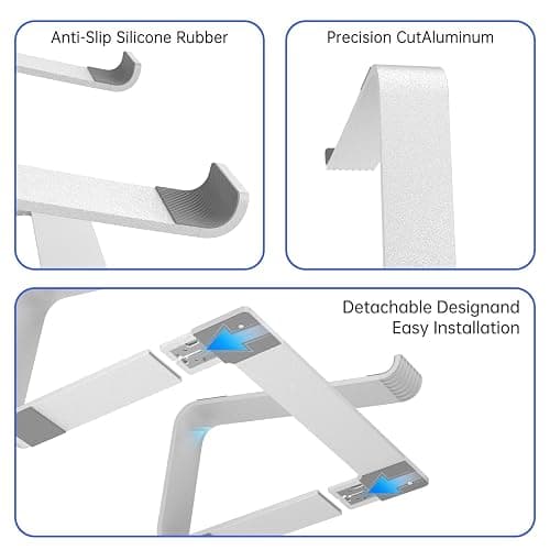 GleYo Laptop Stand for Desk Detachable Aluminum Computer Riser Portable Metal Notebook Printer Stand Holder Compatible with MacBook Air, Pro, Dell, HP, Lenovo and All 10-16" Laptops, Silver thumbnail 7