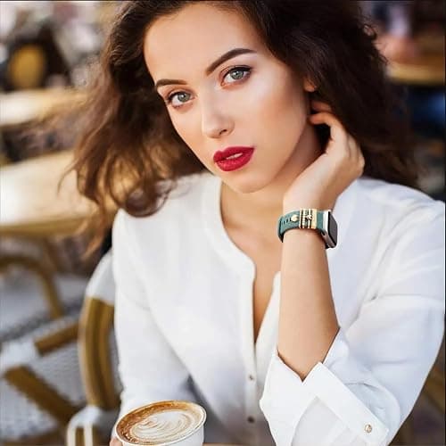 DaQin Flower Engraved Band Compatible with Apple Watch Bands for Women 40mm 38mm 41mm 42mm, Soft Silicone Strap With Dressy Decorative Apple Watch Charms for iWatch Series 11 10 9 8 7 6 5 4 3 2 1 SE thumbnail 8