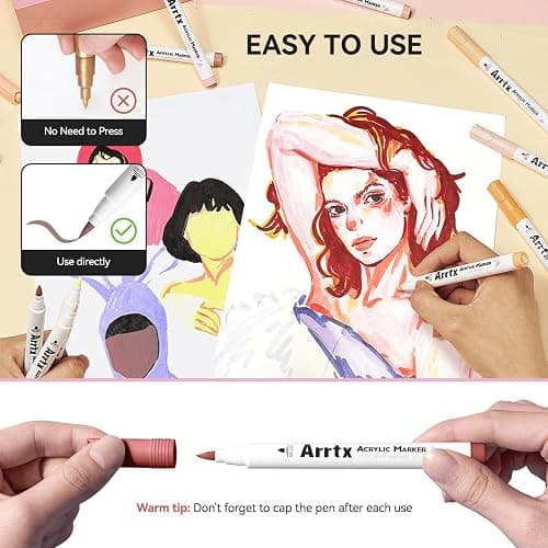 Arrtx 30 Colors Skin Color Acrylic Paint Pens, Skin Tone Paint Markers Paint Pens for Artists Adults Coloring Drawing Brush Tip for Rock Painting, Wood, Canvas, DIY Crafts Making Art Supplies thumbnail 2