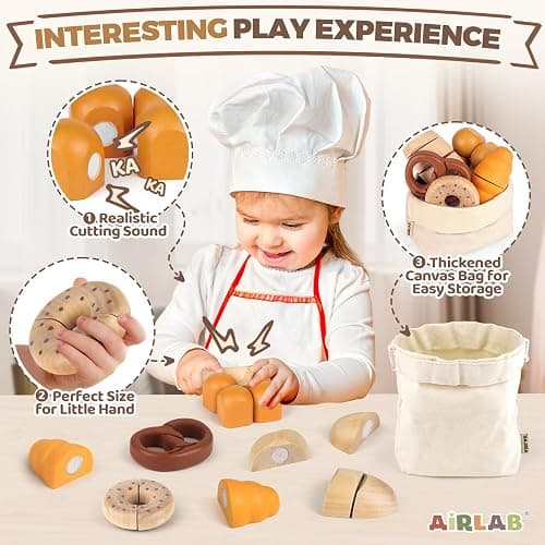 Airlab Pane da Tagliare Giocattolo, Accessori Cucina Giocattolo Legno per Bambini Bambina, Set Cibo Finto Giocattolo per Cucina Bambini, Regalo Bambino Compleanno Pasqua Halloween Natale 3 4 5+ Anni thumbnail 4