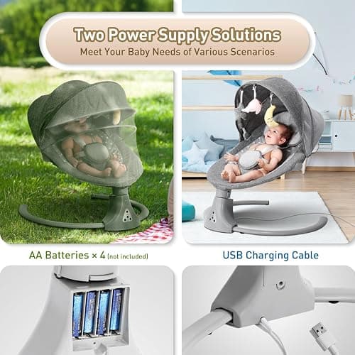 Baby Swing Chair: Baby Bouncer from Birth with Bluetooth Remote Control | Cordless 5-Speed Levels 12 Lullabies & 3 Timers | 3 Adjustable Angles & Electric Rocking Chair for Newborn | Gray thumbnail 5