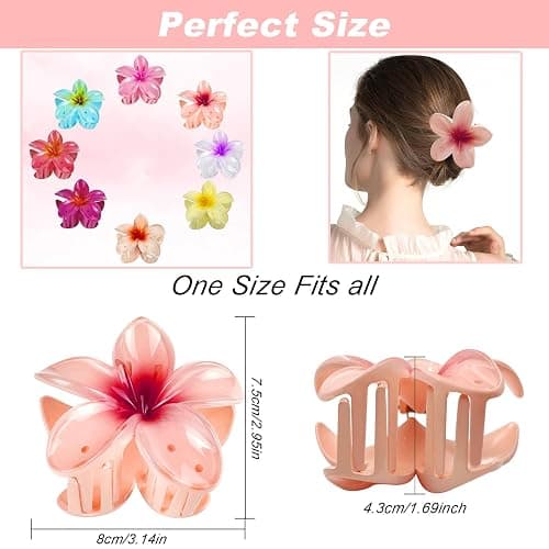 8 Pezzi Mollette Capelli Donna Grande,Fermagli per Capelli a Fiore,Pinze per Capelli Fiori Clip Artiglio,Antiscivolo Plastica Mollette Capelli per Donne e Ragazze Capelli Spessi thumbnail 2