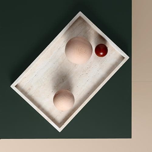 Natural Travertine Rectangular Decorative Tray 15"x10" – Stone Serving Tray | Non-slip bottom. Use on coffee bar, kitchen island, or vanity. Holds 2-3 cups. Each piece is unique. thumbnail 6