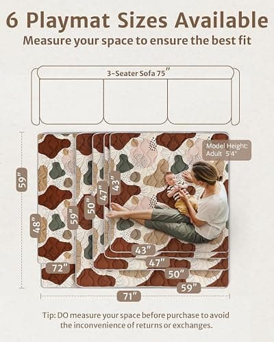 Blissful Diary Baby Play Mats for Floor, 72x48 Inch Extra Thicker & Large Soft Cushioning Foam Playmats for Babies and Toddlers, Foldable Washable Baby Crawling Mat for Playpen, Boho Design thumbnail 2