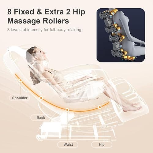 FURNIMAT 2026 Massage Chair Full Body, Zero Gravity Massage Chair with 10 Fix Rollers, Airbags, Heating, Foot Massage, Auto Modes, Bluetooth Speaker, Smart Screen Controller(Light Gray) thumbnail 3