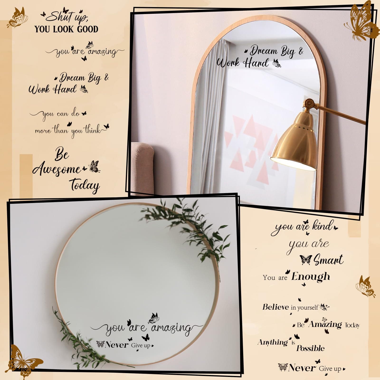Geyoga 12 Pcs Inspirational Quote Mirror Decals Vinyl Positive Affirmations Mirror Decals Be Amazing Today Be Awesome Today Motivational Stickers for Bedroom Living Room Office Bathroom(Butterfly) thumbnail 6