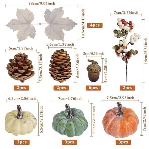 Artmag 25 PCS Pumpkin Decor Set, Artificial Pumpkins Fall Decor for Thanksgiving Decorations with Acorns, Pinecones, Berries, Maple Leaves for Home Table thumbnail 4