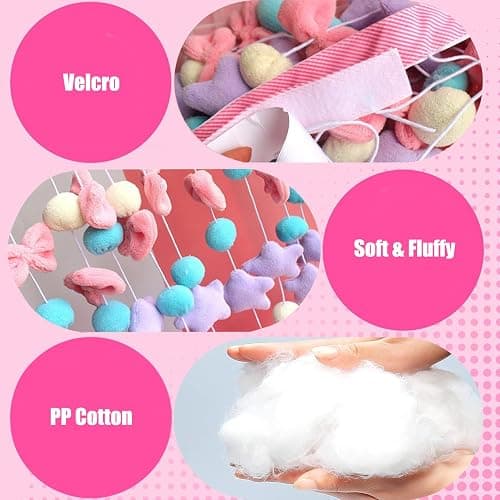 LINWIN Cute Plush Door Curtain, Self-Adhesive, Kawaii Plush Bows Stars Balls Door Curtain for Girls Bedroom 32.5" W x 34.5" L thumbnail 3
