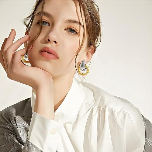 Gold Geometric Drop Dangle Earrings for Women Long Link Dangle Earrings Jewelry thumbnail 3