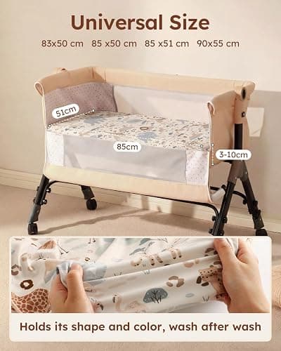Unnivoll Next to Me Crib Sheets 51 x 85 cm Super Soft & Breathable Bedside Crib Fitted Sheets 3 Pack Apricot Green Gray Elephant thumbnail 3