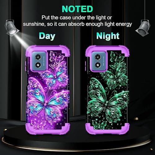 Casetego Compatible with Moto G 5G 2024 Case,Glow in The Dark Three Layer Heavy Duty Sturdy Shockproof Full Protection Rugged Hard PC+Soft TPU Bumper Case,All Purple thumbnail 2