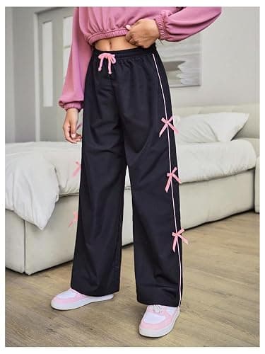 WDIRARA Girl's Bow Side Waist Track Pants Cute Wide Leg Trousers thumbnail 6