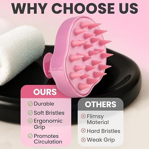 RELAXXO Scalp Massager Hair Growth – Exfoliator & Hair Scrubber for Scalp, Soft Bristles for Dandruff & Soothing Comfort, Shampoo Brush, Wet & Dry Use, Pink thumbnail 6
