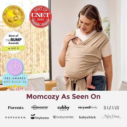 Momcozy Baby Wrap Carrier - Easy to Wear Infant Carrier Slings, Lightweight Hands Free Baby Sling, Adjustable Baby Carriers for Newborn to Toddler 8-35 lbs, Baby Wraps Carrier, Light Curry thumbnail 6