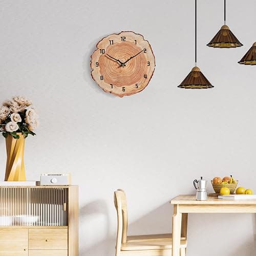 YRUDMBIN Rustic Wall Clock Silent 12 Inch Battery Operated Wooden Home Decor for Bathroom Kitchen Bedroom Living Room,Annual Ring thumbnail 7
