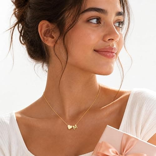 Turandoss Heart Initial Necklace for Women Teen Girls - 18K Gold Plated Letter A-Z Pendant Necklace Dainty Heart Necklaces Tiny Initial Necklaces Birthday Gifts for Women Jewelry thumbnail 3