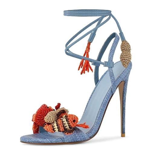 richealnini Lace Ankle Strappy Stiletto Heels for Women with Cute Animal Ornamented thumbnail 2
