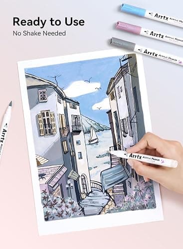 Arrtx Acrylic Paint Pens 30 Grey Tones, No Shake Non-Valve Markers, 1-6mm Flexible Brush Tip, Fast Dry Waterproof Opaque Ink for Rock Painting, Wood, Glass, Plastic, Canvas thumbnail 6
