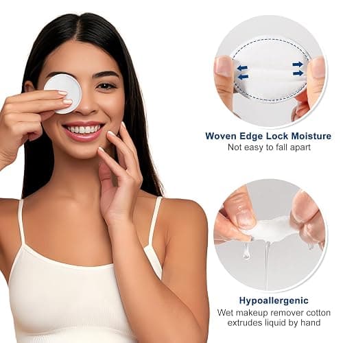Cotton Rounds for Facial Cleansing and Nail Polish Removal (300count) - 100 Count, Pack of 3,100% Pure Cotton, Hypoallergenic Makeup Remover Pads, Lint-Free Multi-Layer Design thumbnail 6