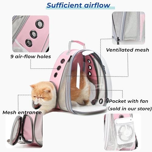 Lollimeow Cat Carrier Backpack, Bubble Expandable Backpack Carrier, Pets and Small Dogs,Airline-Approved, Designed for Travel, Hiking, Walking & Outdoor Use (Front Expandable-Pink) thumbnail 2