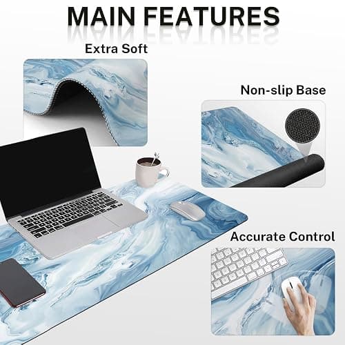 Arttown Blue White Gradient Desk Mat Abstract Ocean Marble Mouse Pad Set 4 in 1 Ergonomic Design Large Mousepad + Keyboard Wrist Rest + Mouse Wrist Rest + Coaster Suitable for Home Office Study Game thumbnail 3