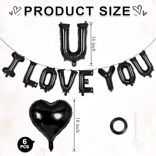 16 Inch I Love You Letter Balloons,18 Inch Heart Balloons Valentines Day Balloon, Love Foil Balloon Banner for Wedding Engagement Galentines Day Bridal Shower Decor (Black-I LOVE YOU and Heart) thumbnail 3