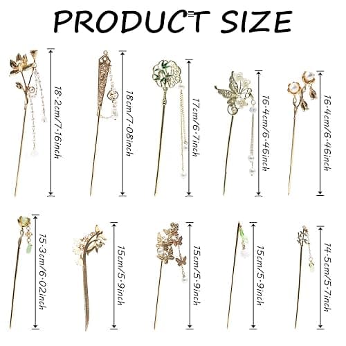 10Pcs Gold Vintage Hair Sticks Pins Metal Long Hairpins with Butterfly Flower Pearls Beads Jade Tassel Pendant Asian Chinese Hanfu Hair Chopsticks Hair Bun Updo Holders Hair Accessories for Women thumbnail 2