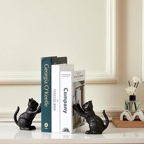 Denique Cat Decorative Bookends, Cute Book Ends to Hold Books, Bookends for Shelves, Unique Cast Iron Book Stopper for Heavy Books, Cat Office Decor, 1 Pair/2 PCS thumbnail 5